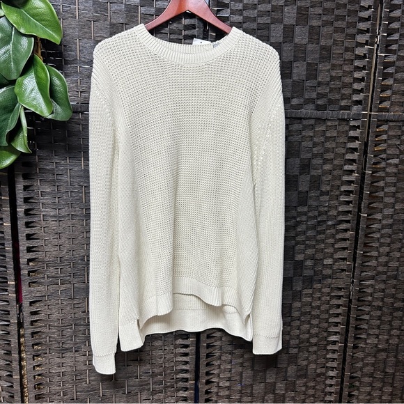 Vince off white textured cotton chunky sweater tunic length woven XL